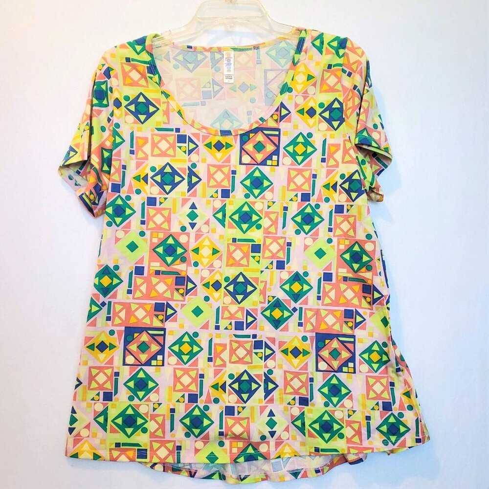 LuLaRoe Woman’s Top LG Tunic 80s Vibe Geometric Bright Retro Dopamine Dressing